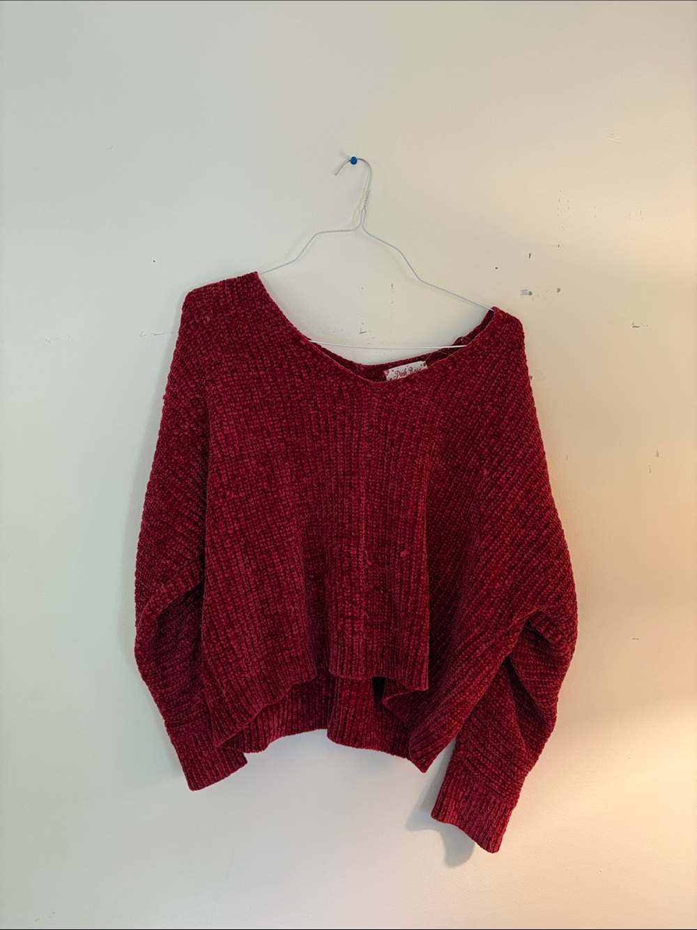 Pink Rose Deep Red Chenille V-Neck Sweater